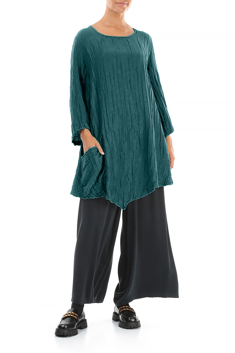 Side Pocket Crinkled Peacock Silk Linen Tunic 4