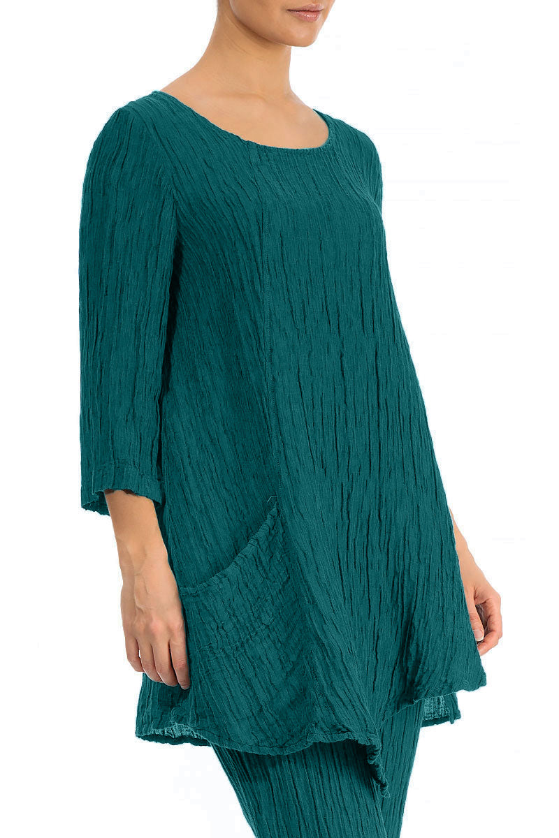 Side Pocket Crinkled Peacock Silk Tunic 3