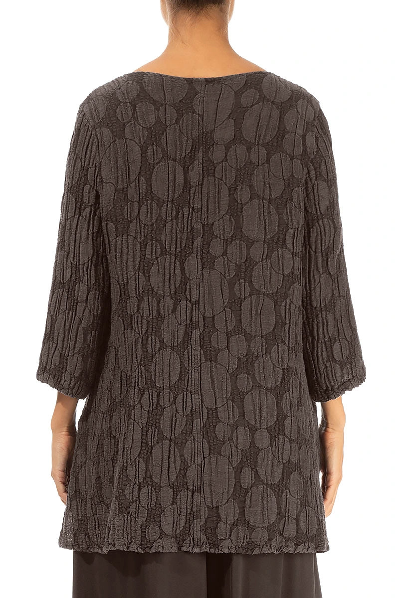 Side Pocket Forest Brown Circle Silk Linen Tunic 2