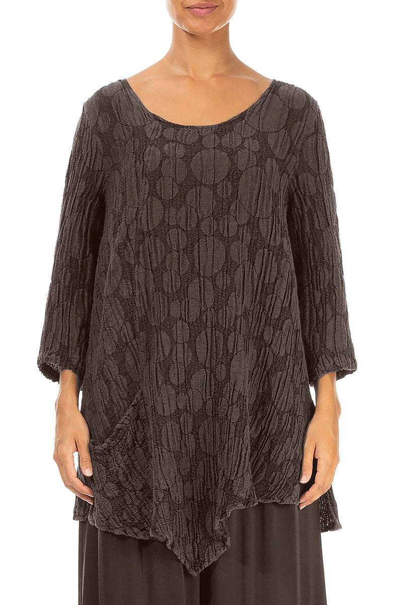Side Pocket Forest Brown Circle Silk Linen Tunic 1