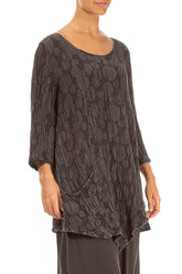 Side Pocket Forest Brown Circle Silk Linen Tunic 3