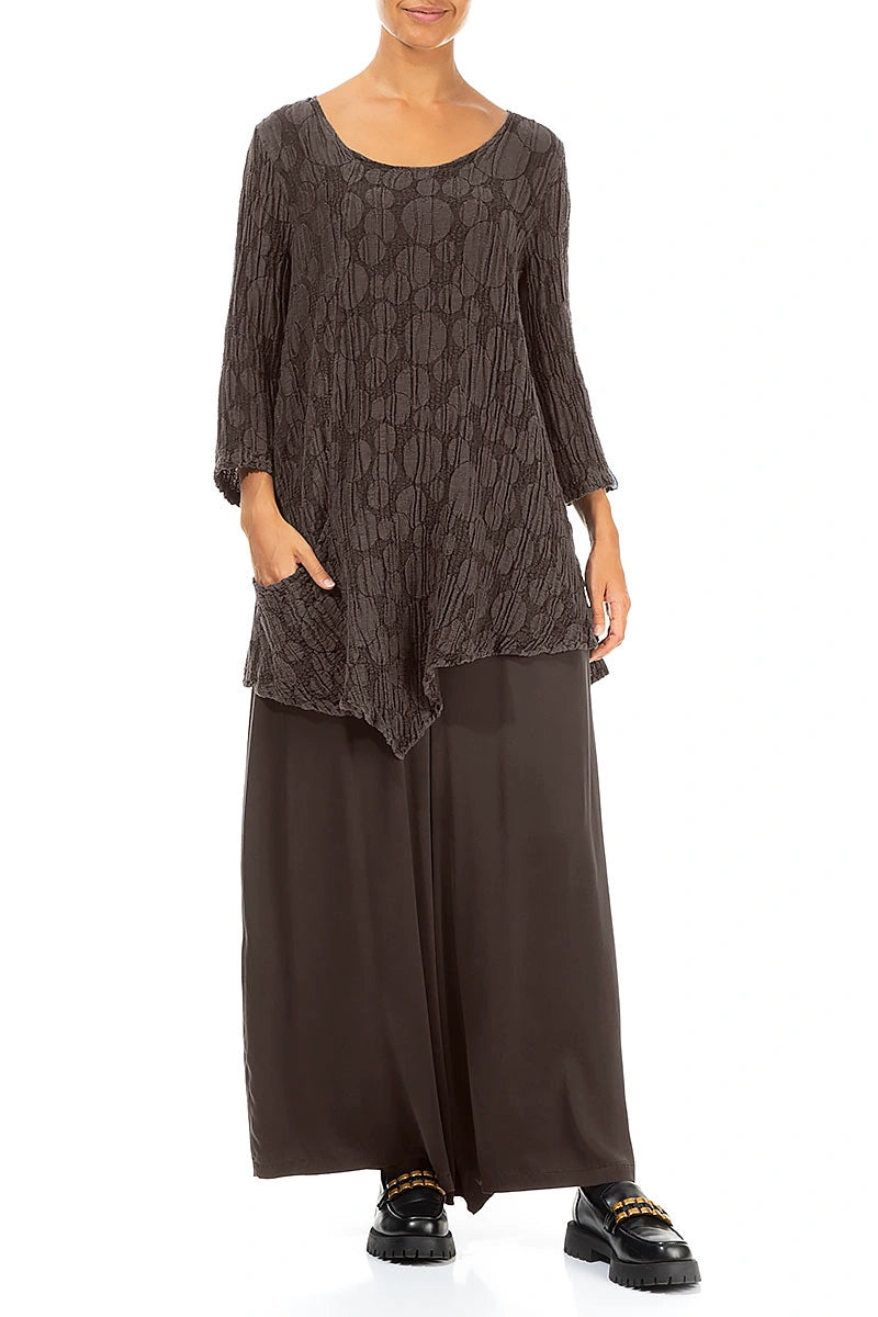 Side Pocket Forest Brown Circle Silk Linen Tunic 4