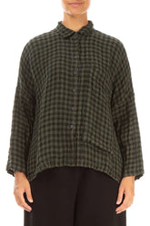 Side Pocket Forest Mist Check Linen Shirt 1