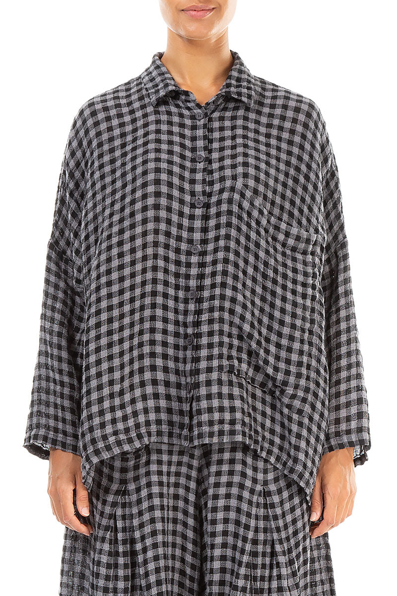 Side Pocket Grey Check Linen Shirt 1