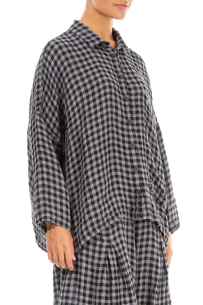 Side Pocket Grey Check Linen Shirt 3