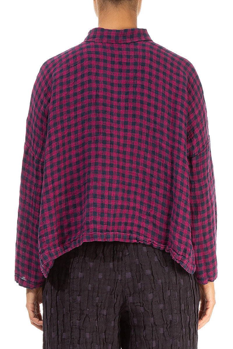 Side Pocket Magenta Check Linen Shirt 2