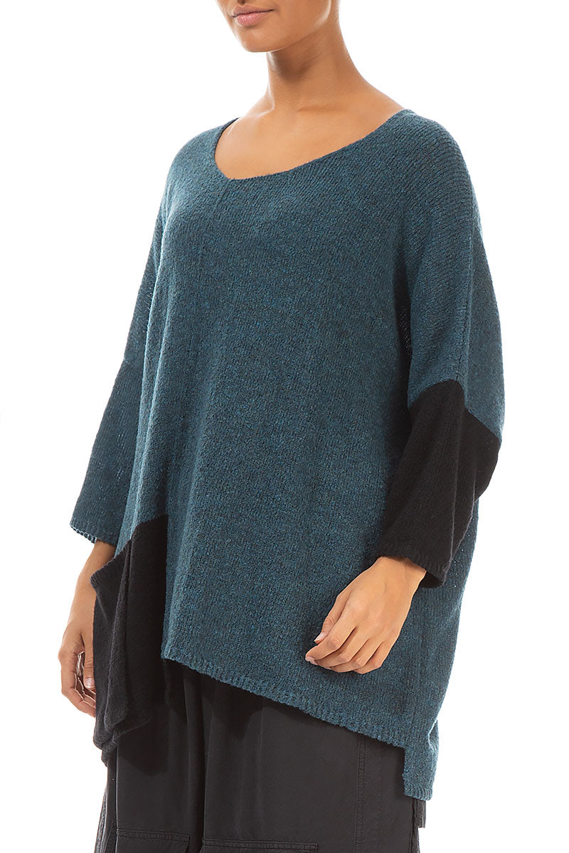 Side Pocket Teal & Black Sweater 3