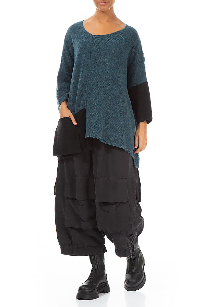 Side Pocket Teal & Black Sweater 4