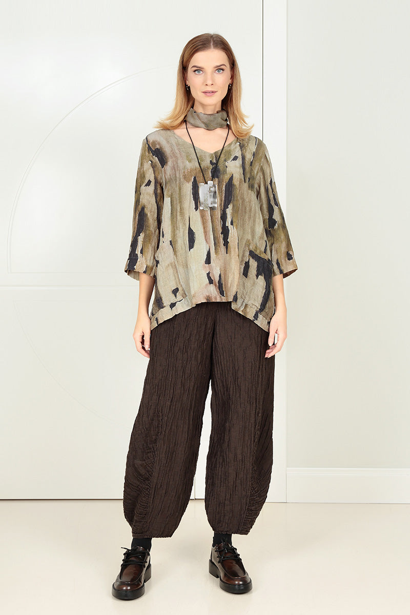 Side Pockets Crinkled Terra Silk Linen Blouse 6