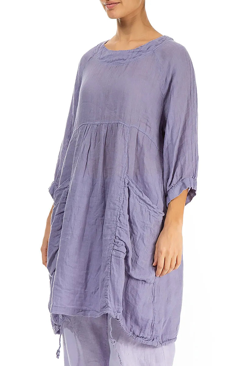 Side Pockets Dark Lilac Gauze Linen Tunic 3