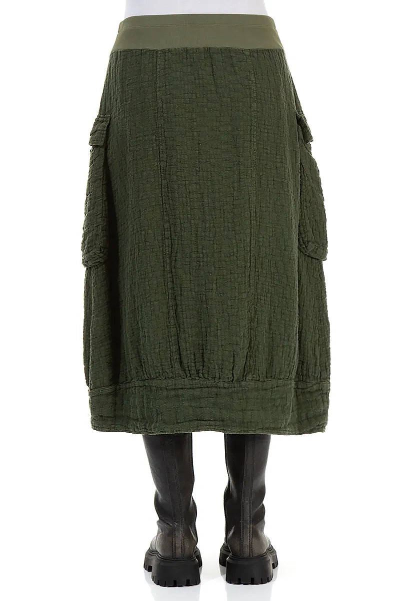 Side Pockets Forest Mist Textured Linen Skirt 2