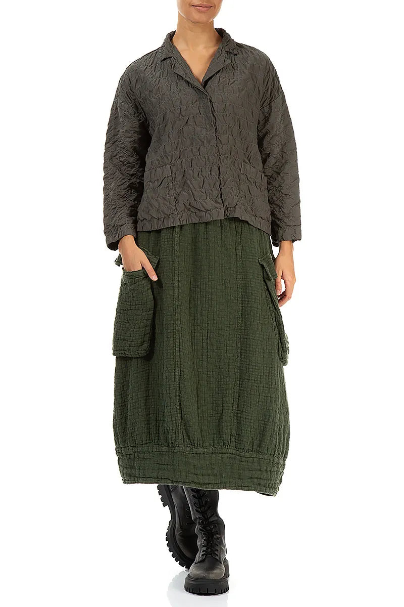 Side Pockets Forest Mist Textured Linen Skirt 4