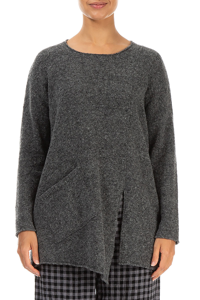 Side Split Grey Wool Sweater 1