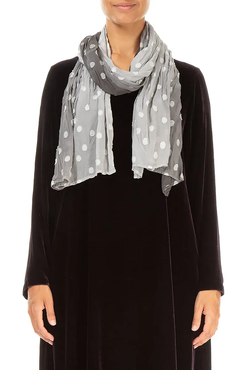 Silver Light Dotty Ombré Silk Scarf 1