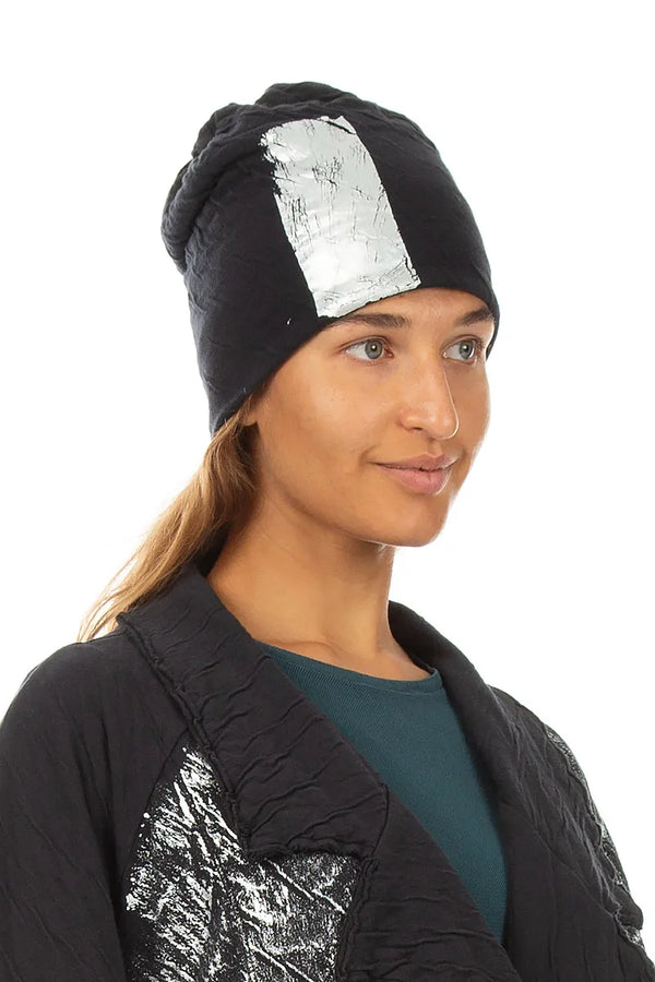 Silver Metallic Grey Wavy Cotton Beanie Hat 1