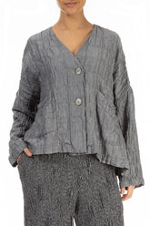 Silver Pleated Silk Linen Jacket 4