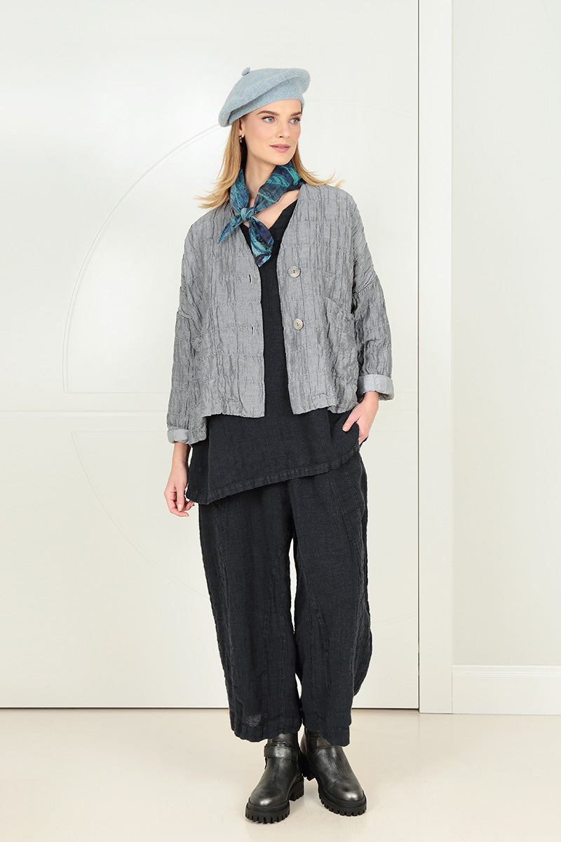 Silver Pleated Silk Linen Jacket 6