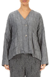 Silver Pleated Silk Linen Jacket 1
