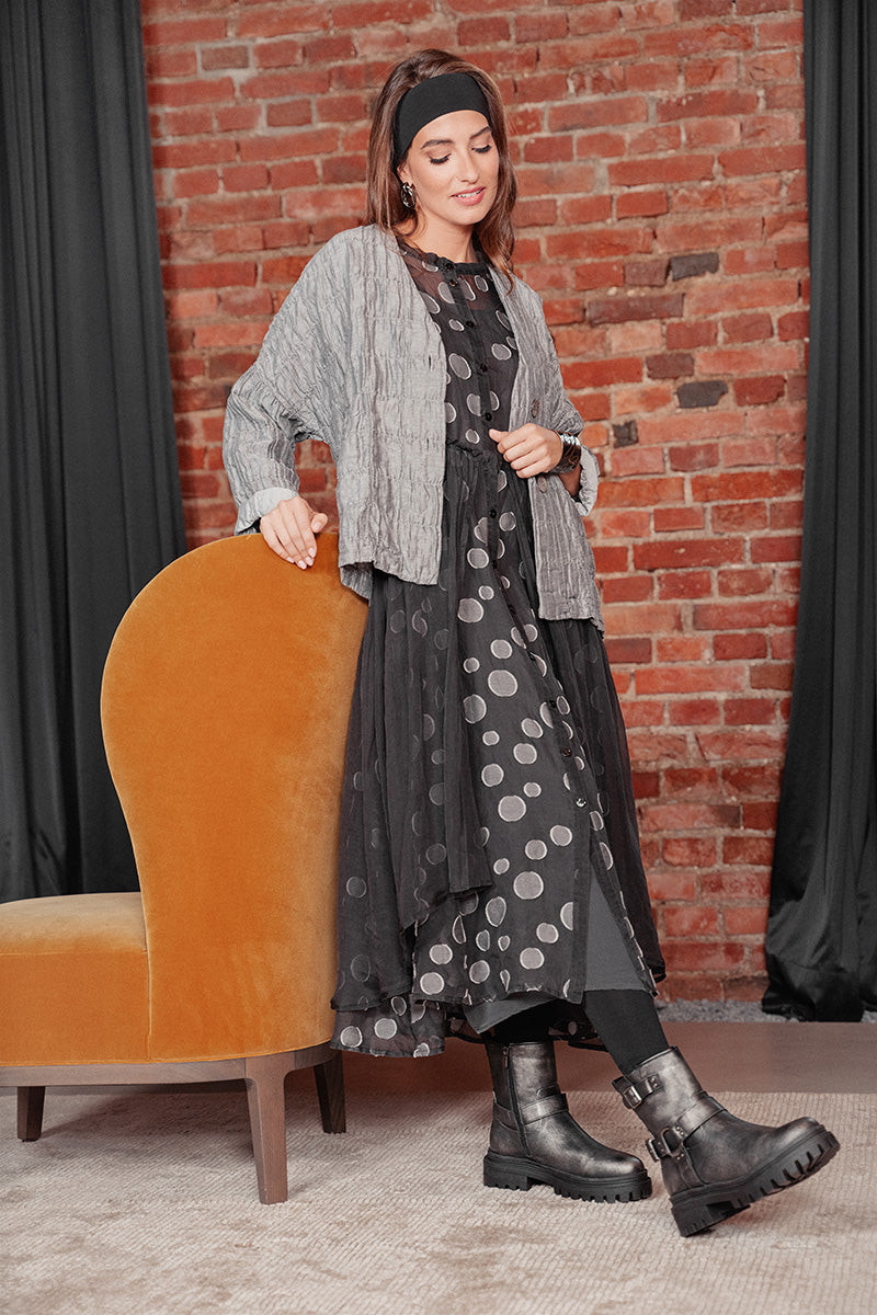 Silver Pleated Silk Linen Jacket 1