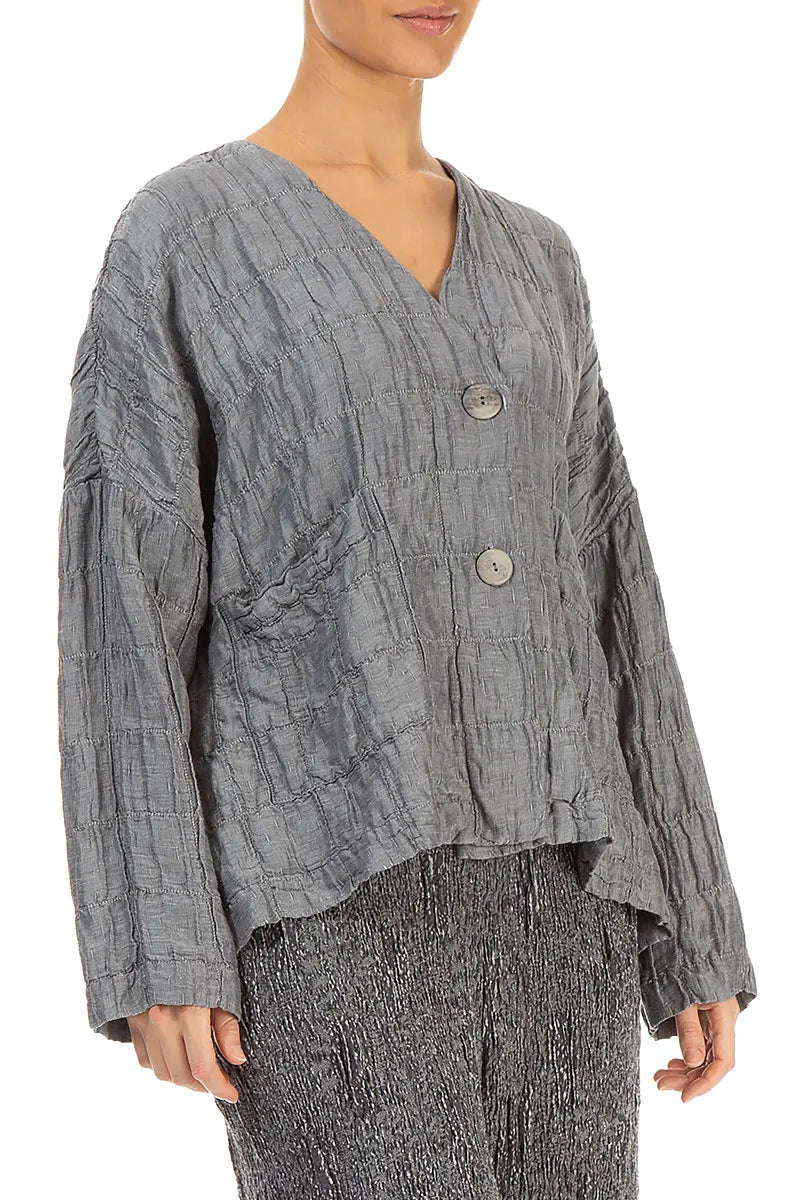 Silver Pleated Silk Linen Jacket 3