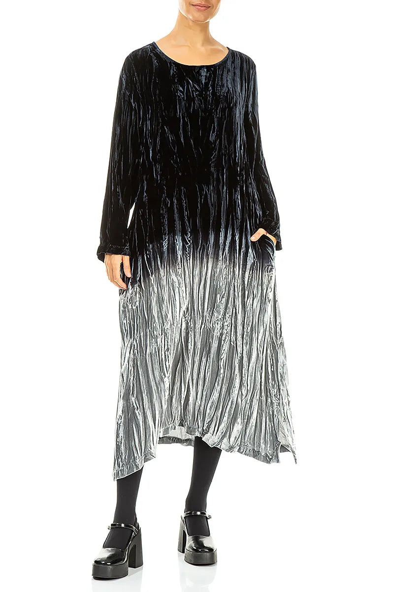 Robe droite ombrée en velours de soie argenté