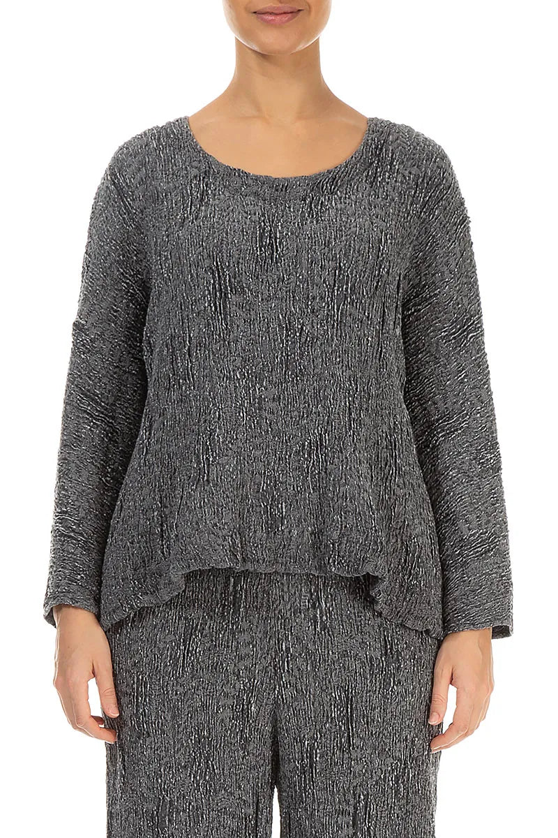 Chemisier en lin et soie texturé argenté