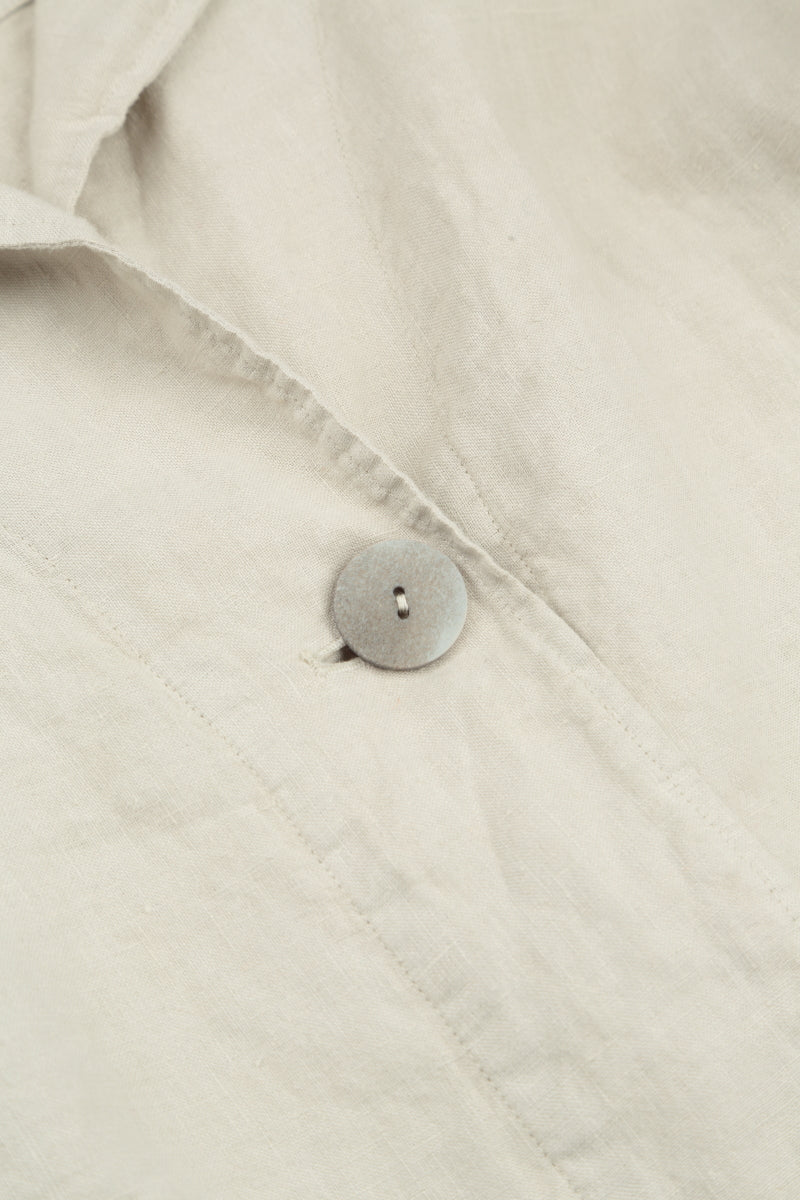 Single Button Beige Linen Blazer Jacket 7