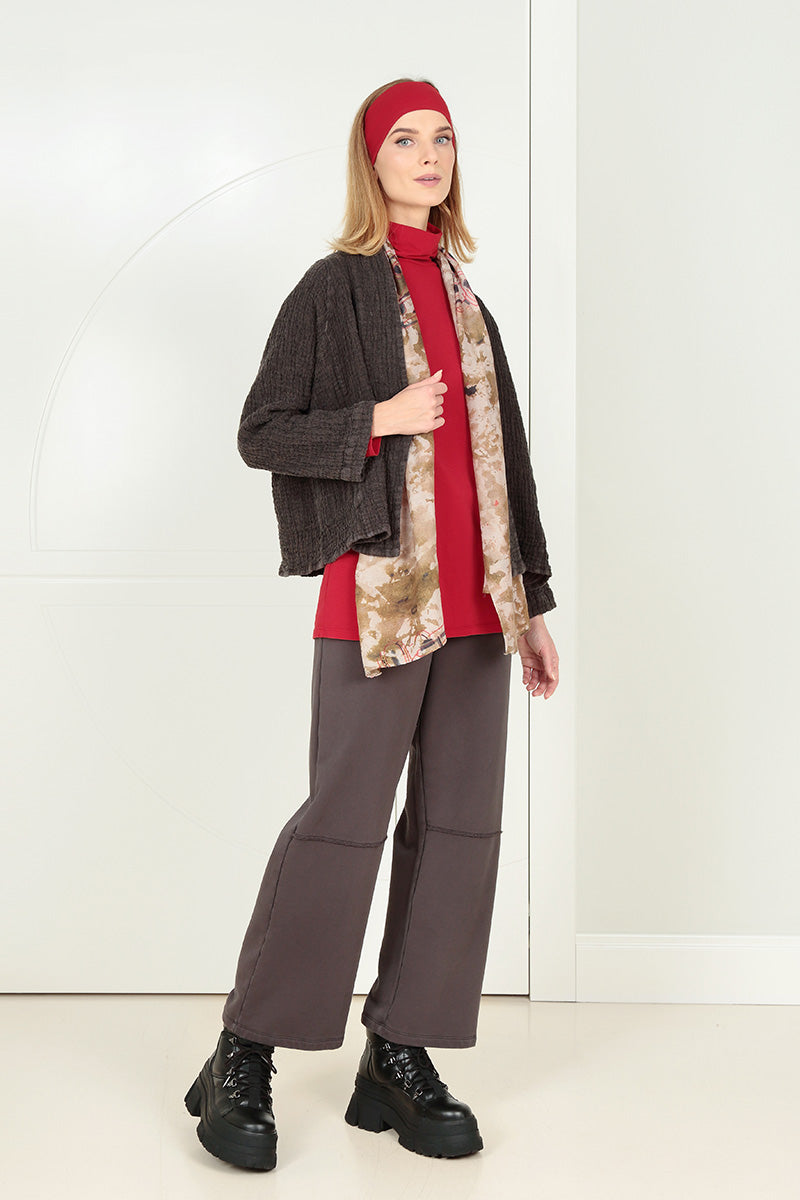 Single Button Forest Brown Textured Linen Jacket