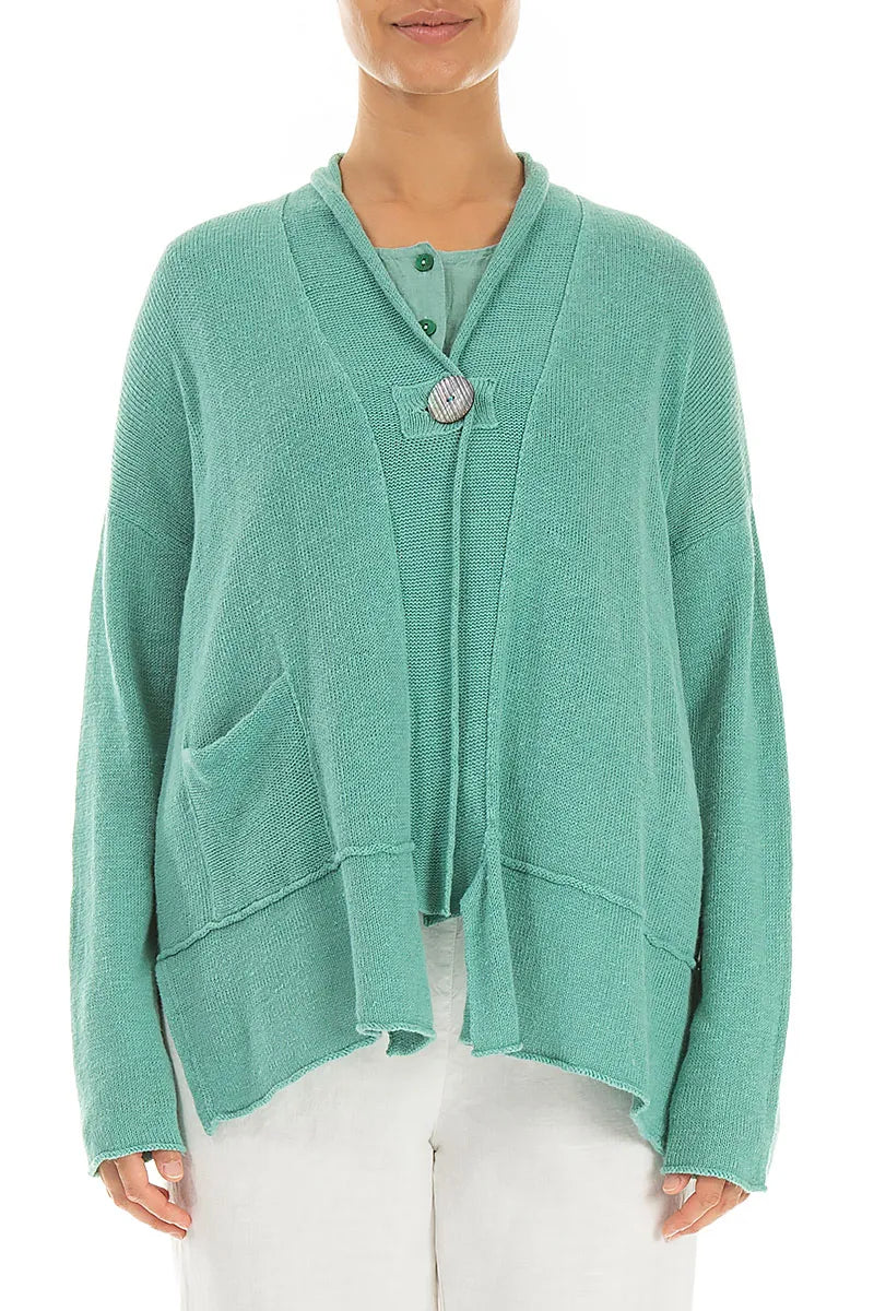 Single Button Mint Linen Cardigan