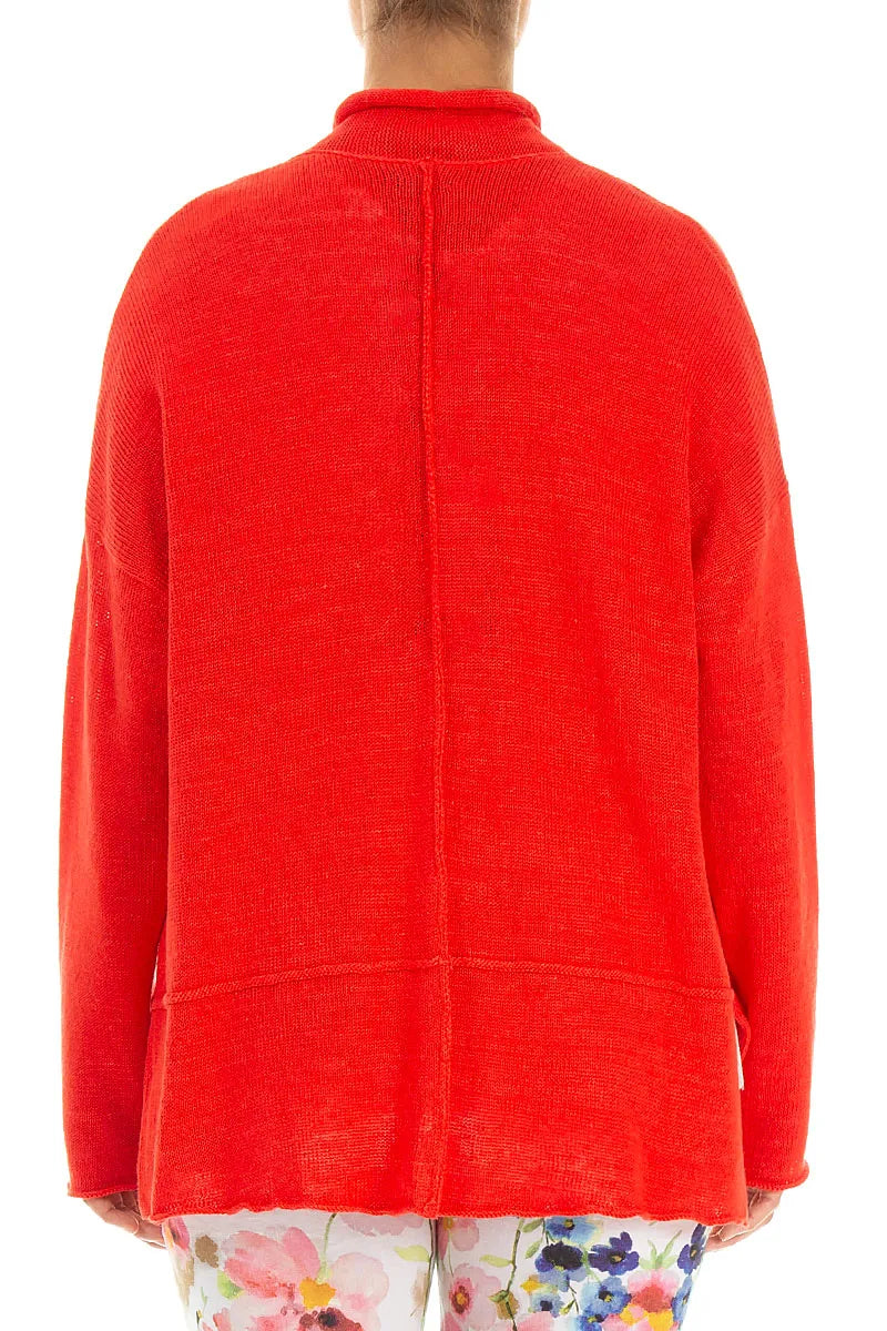 Cardigan en lin rouge à bouton unique