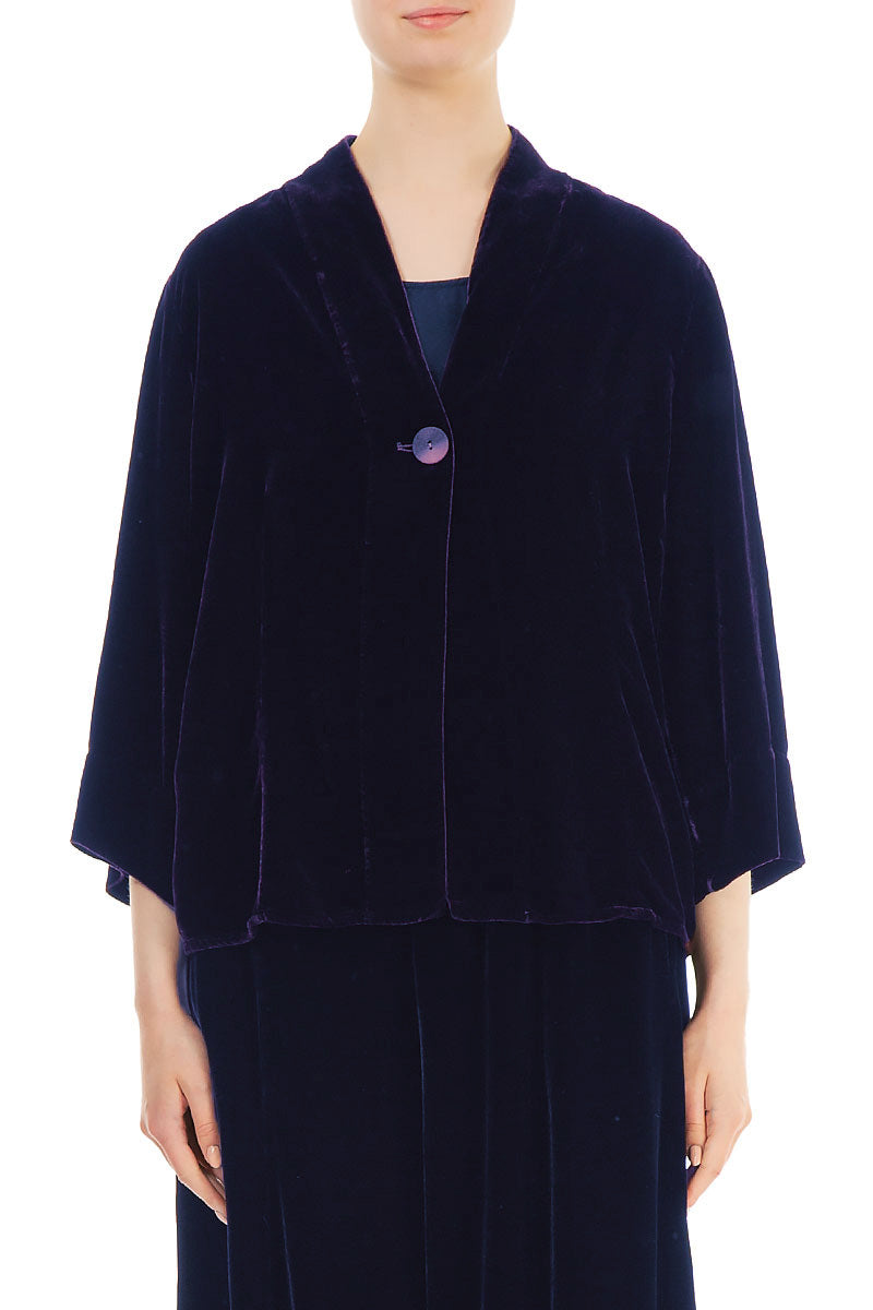 Veste en velours de soie violet royal à un bouton