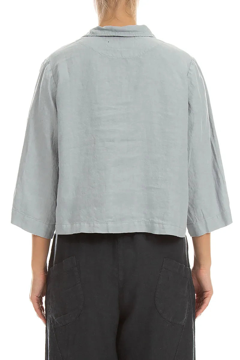 Single Button Silver Grey Linen Blazer Jacket