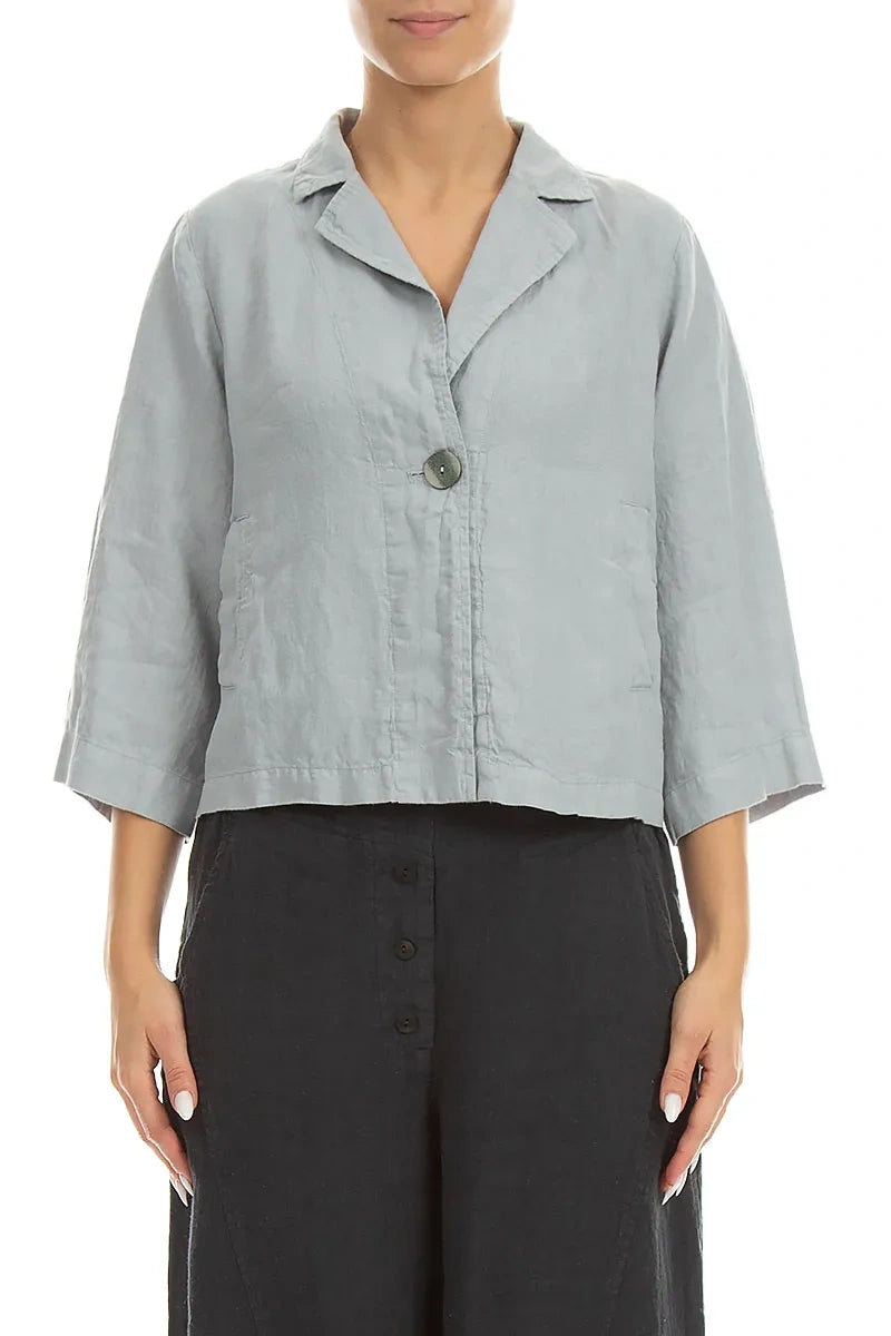 Single Button Silver Grey Linen Blazer Jacket