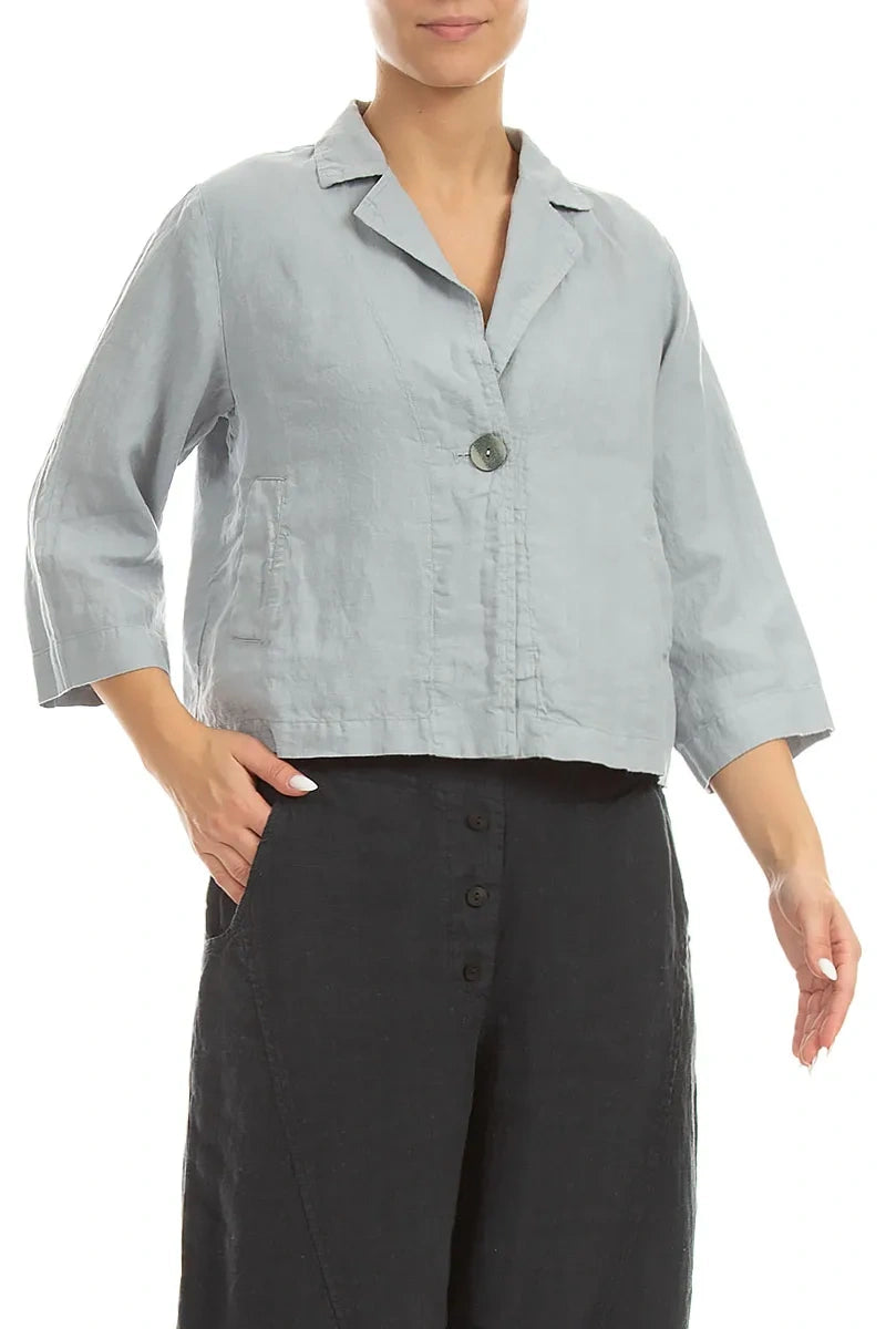 Single Button Silver Grey Linen Blazer Jacket