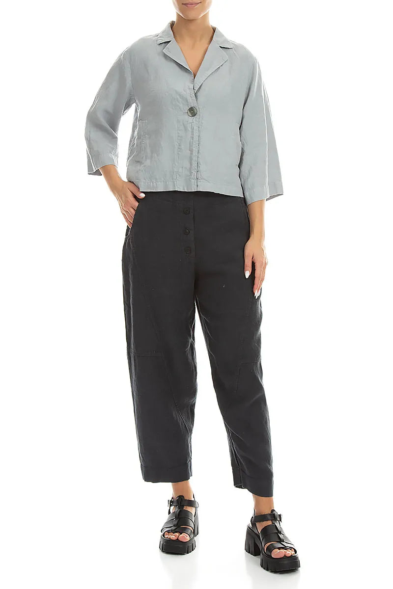 Single Button Silver Grey Linen Blazer Jacket