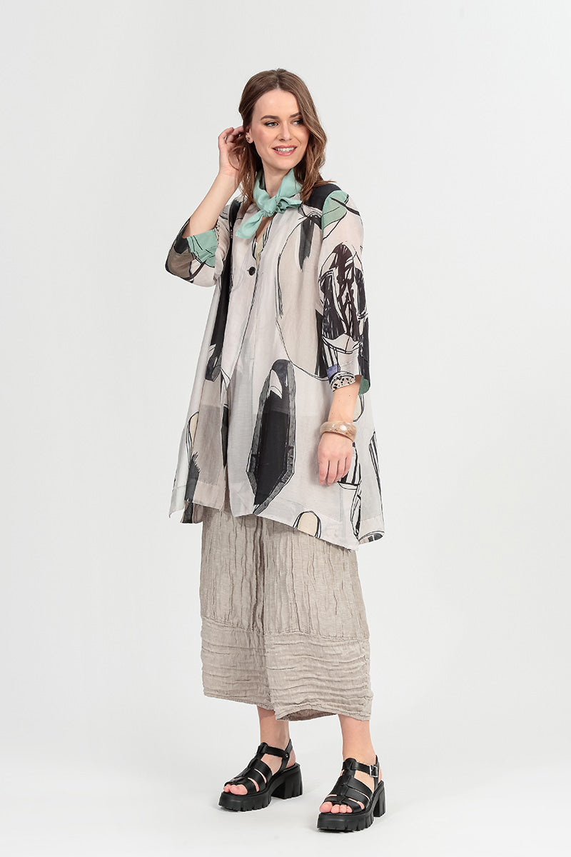 Single Button Tumbled Stone Silk Cotton Jacket