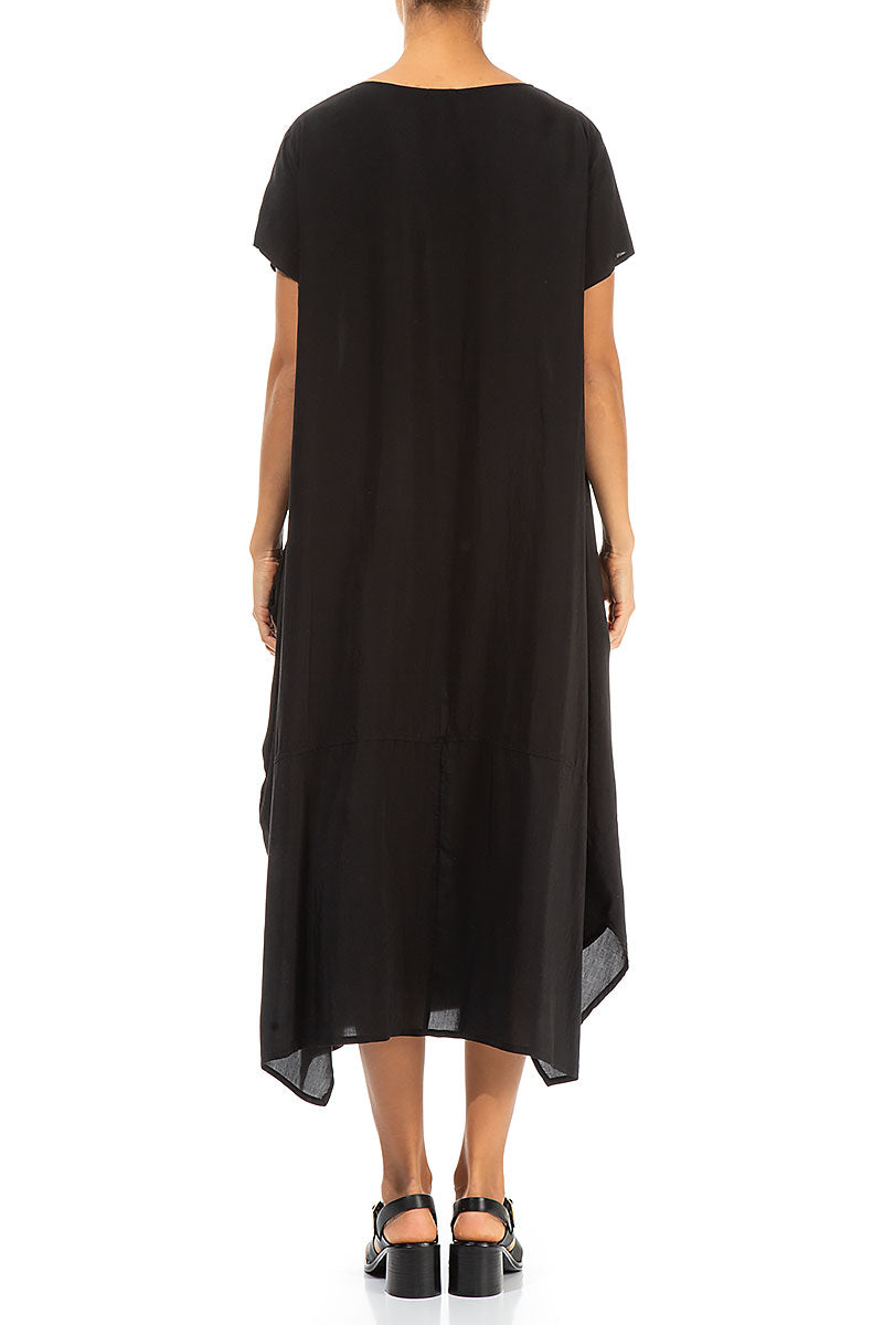 Robe en soie et bambou noire à poche unique Evergreen