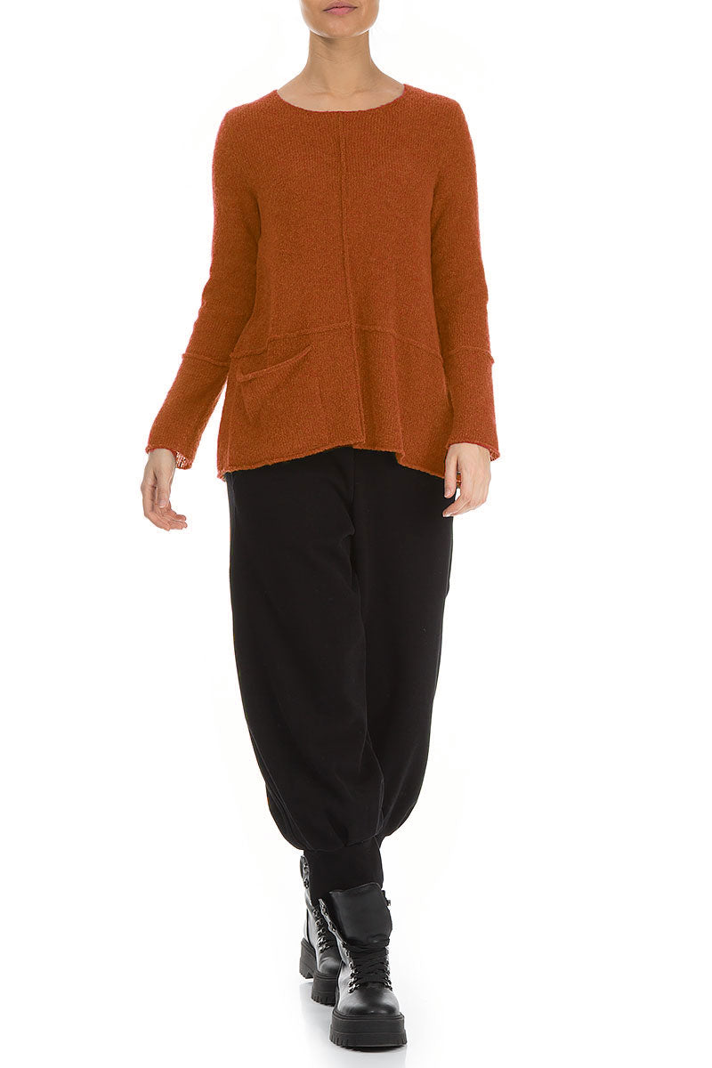Single Pocket Burnt Orange Wool Sweater 4