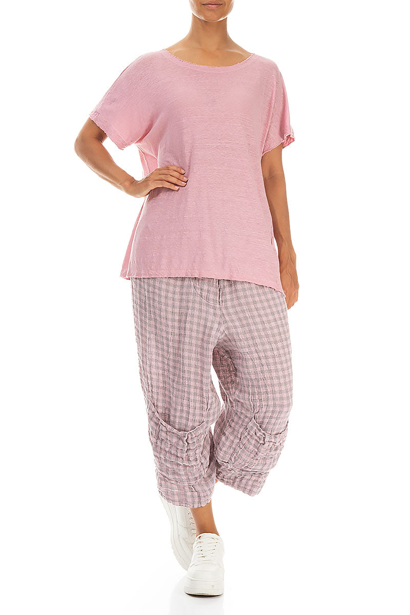 Six Pockets Pink Check Linen Trousers 4