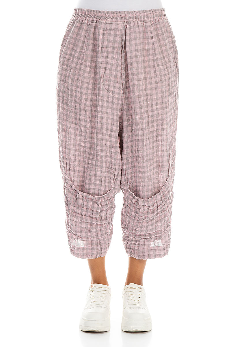 Six Pockets Pink Check Linen Trousers 1