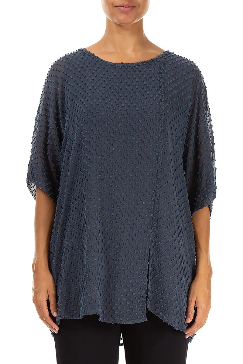 Slate Blue Dotty Silk Blouse 1