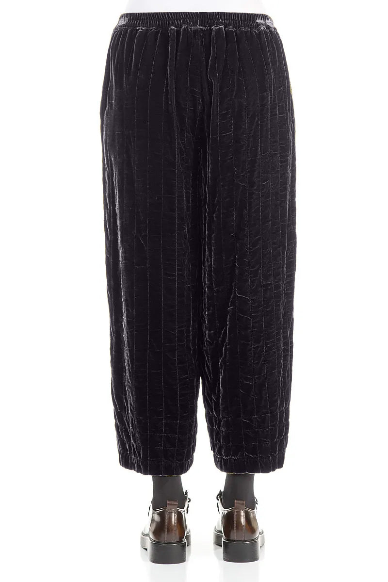 Slate Blue Pleated Silk Velvet Trousers 2