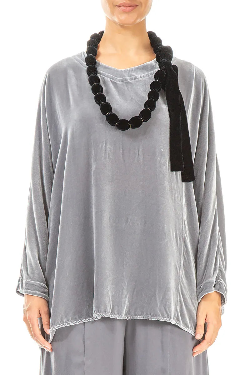 Slate Blue Silk Velvet Bead Necklace 1