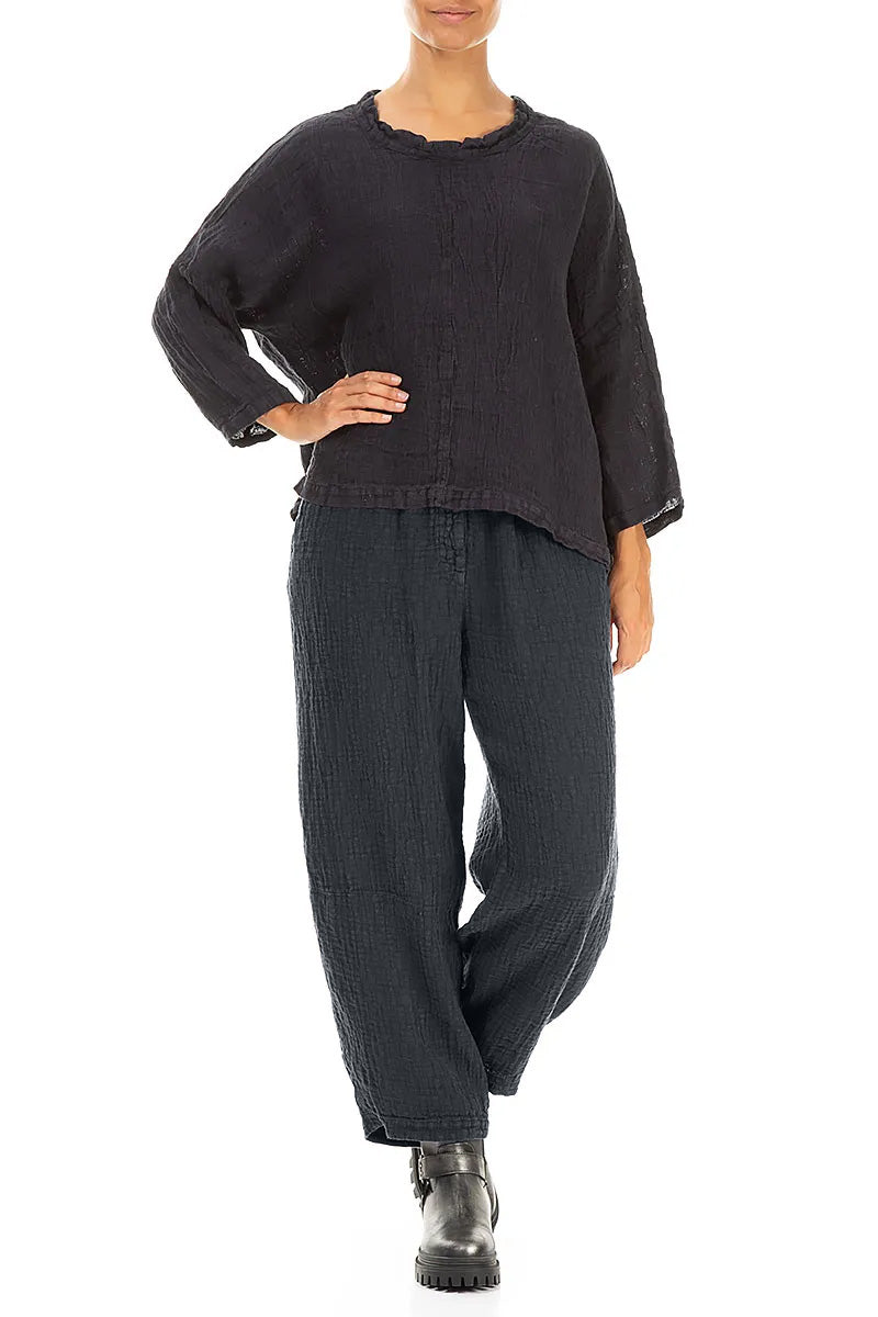 Pantalon en lin texturé gris ardoise