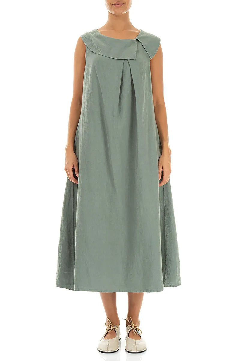 Sleeveless A-line Sage Linen Dress