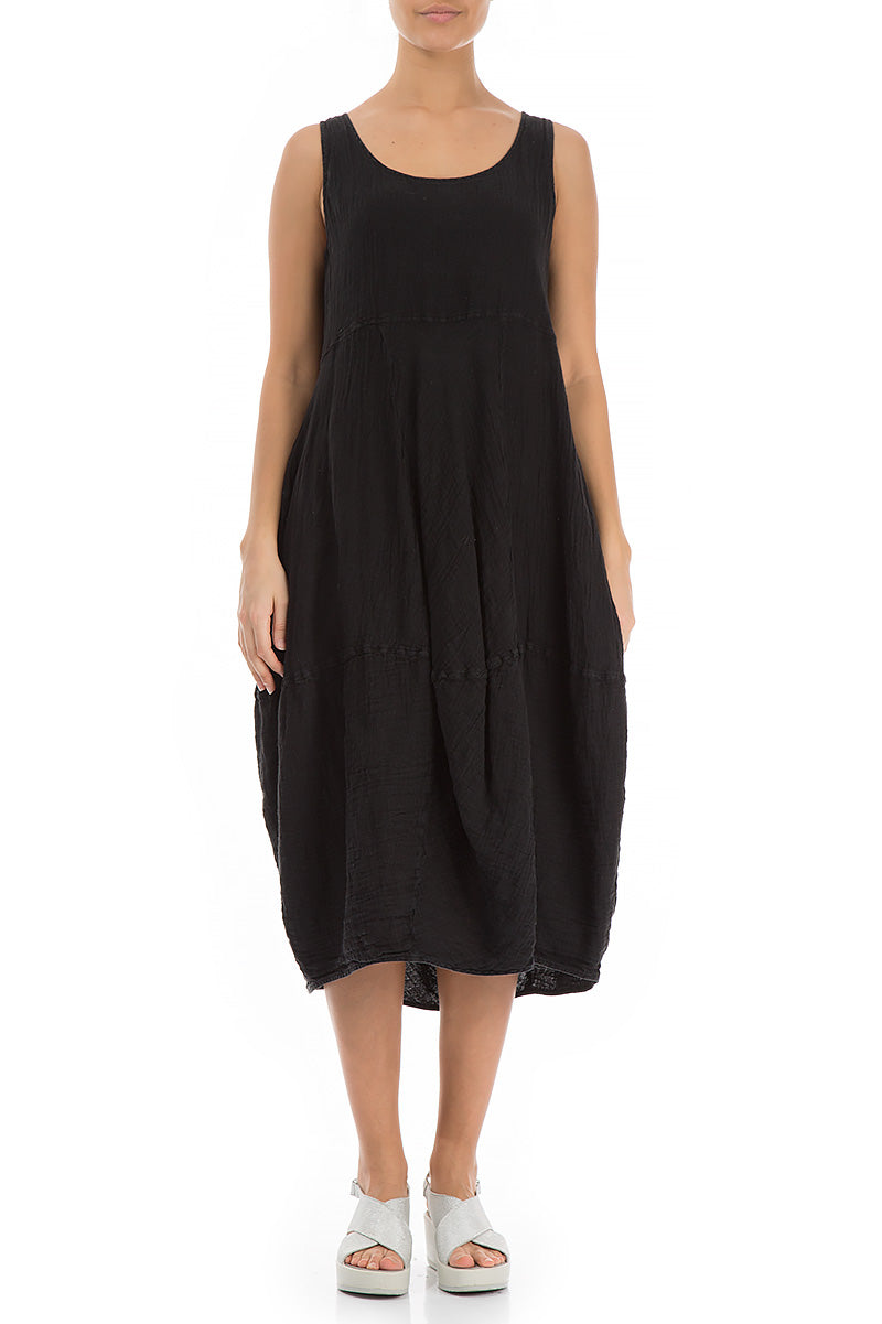 Robe en lin noire sans manches ballon