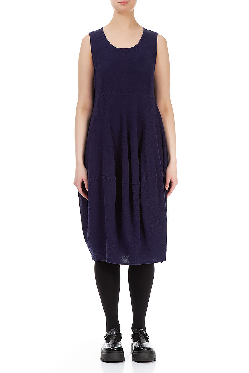 Sleeveless Balloon Blue Violet Linen Viscose Dress 1