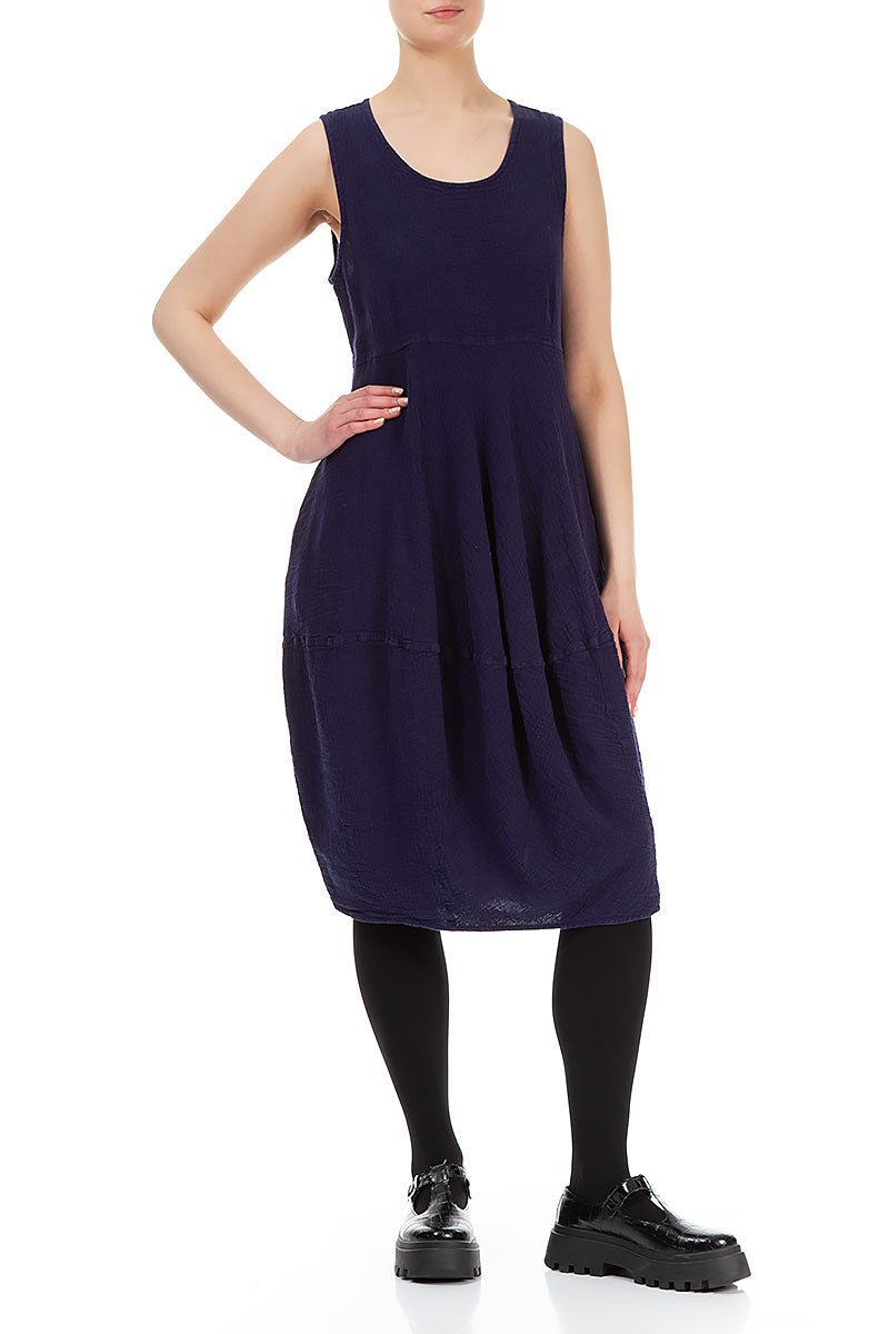 Sleeveless Balloon Blue Violet Linen Viscose Dress 3