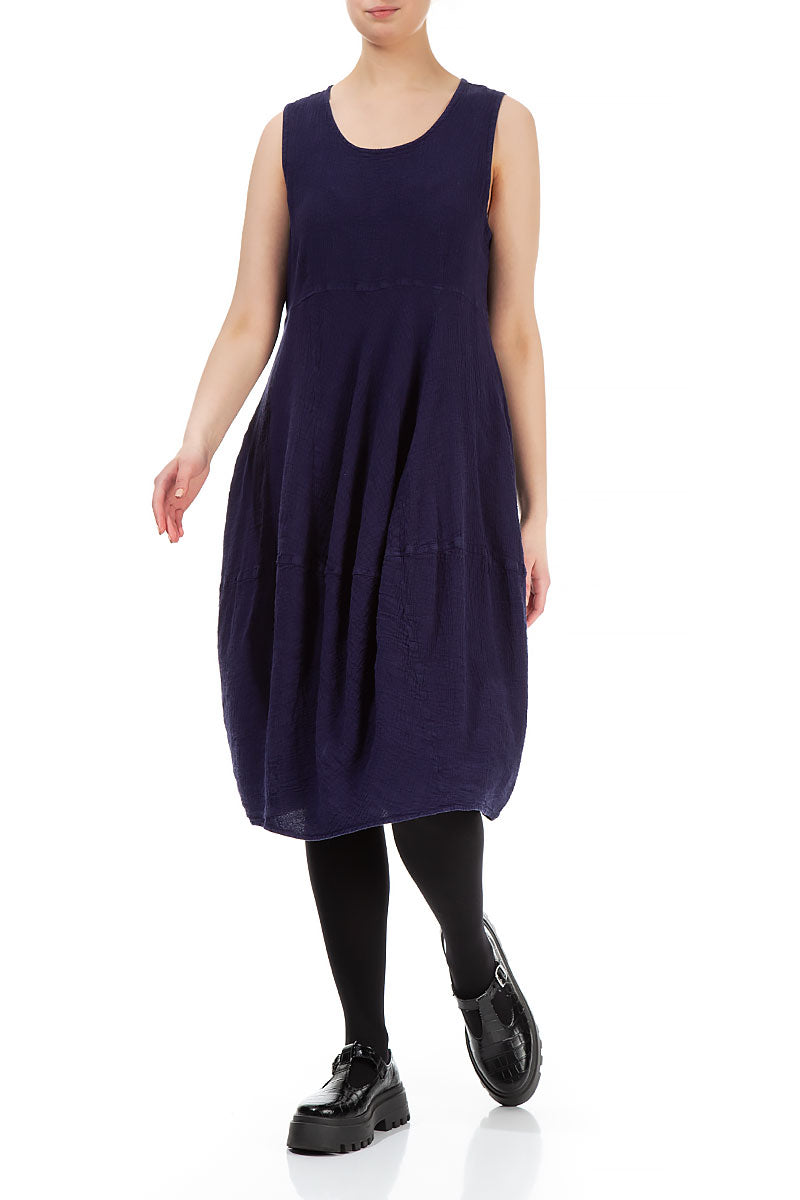 Sleeveless Balloon Blue Violet Linen Viscose Dress 4