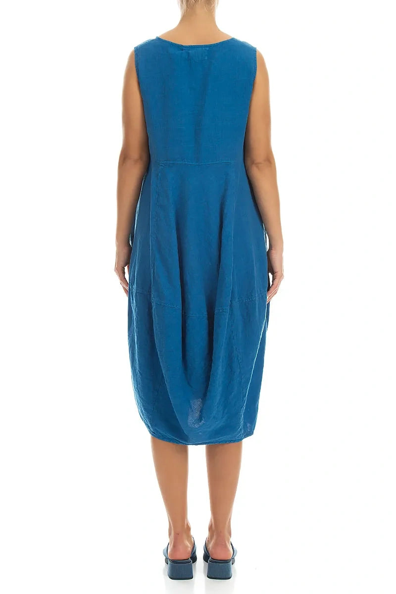 Sleeveless Balloon Cobalt Blue Linen Dress 2